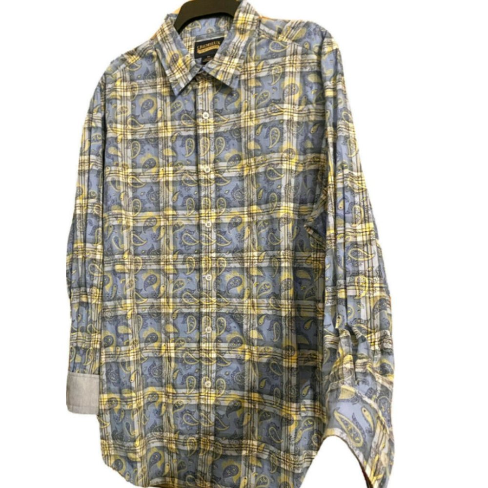 Paisley Men's Shirt Size XL Cremieux Premium Denim Button Down Blue Yellow